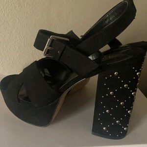 Black suede platform sandals